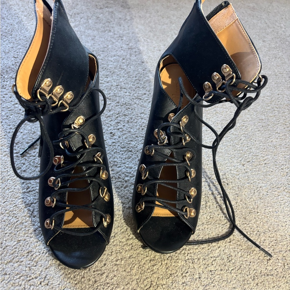 Lace-Up Open Toe Black Women's Heels